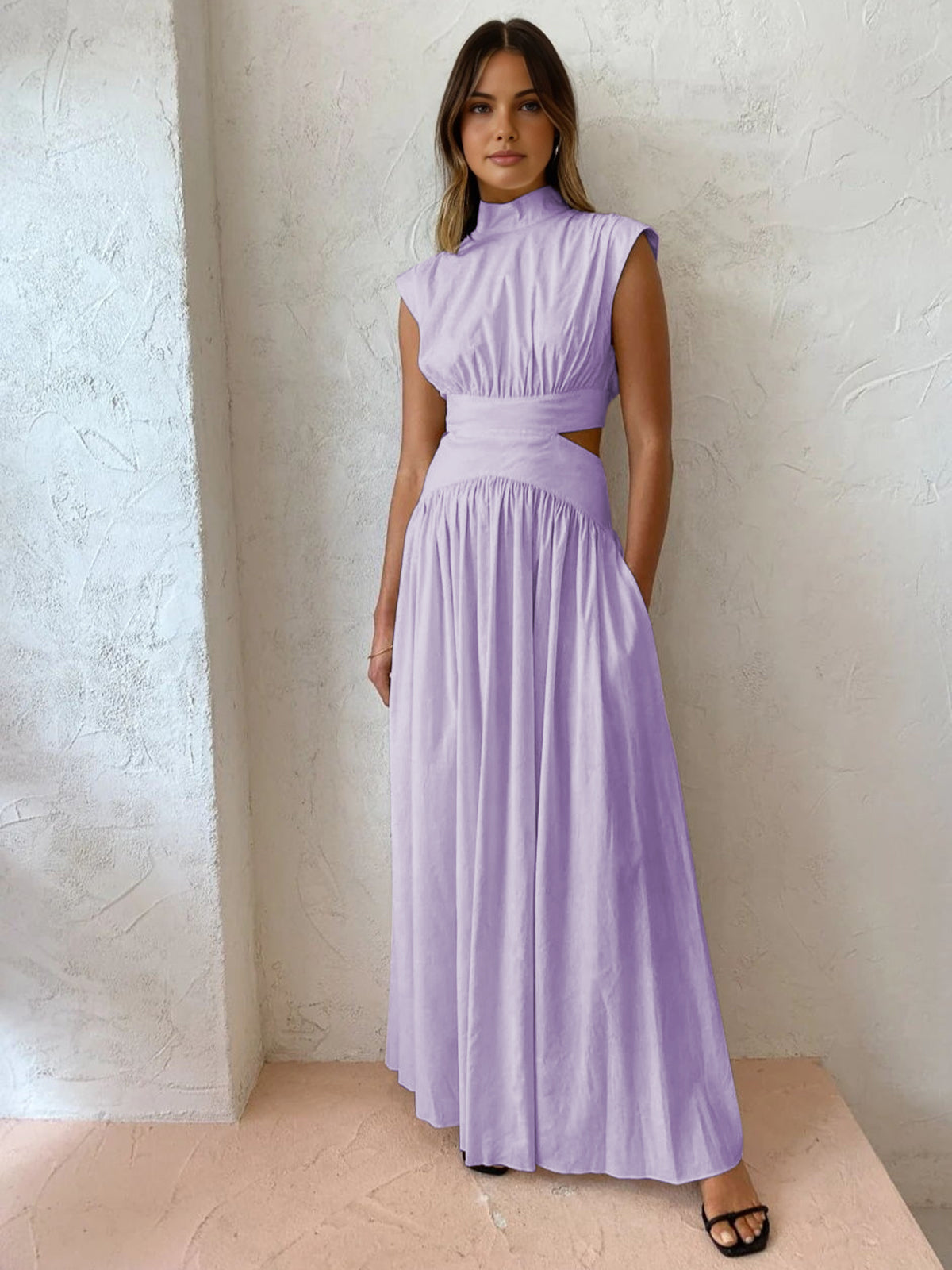 Armas Dames maxi-jurk met cut-out detail en opstaande kraag