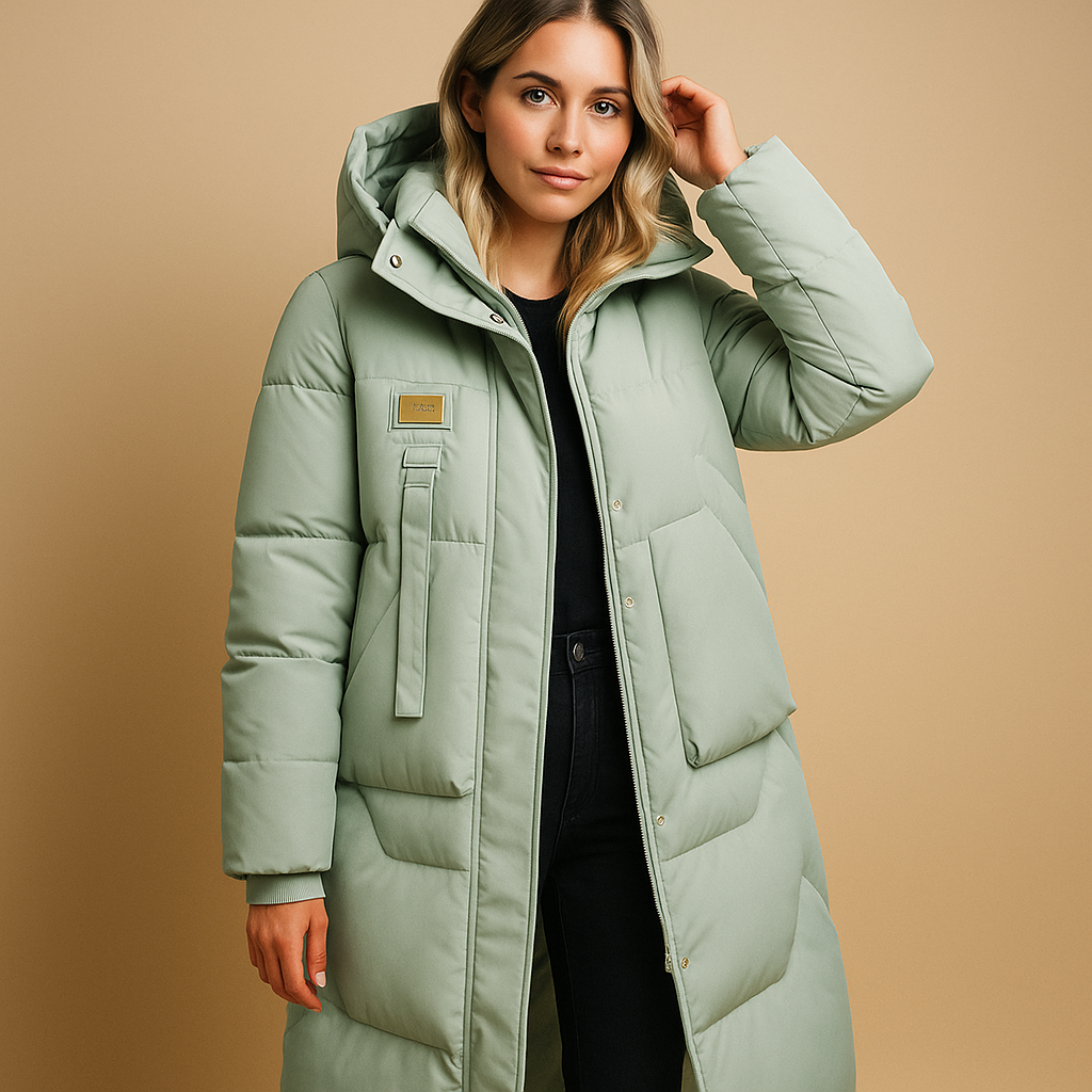 Lange Puffer Winterjas voor Dames met capuchon en rits