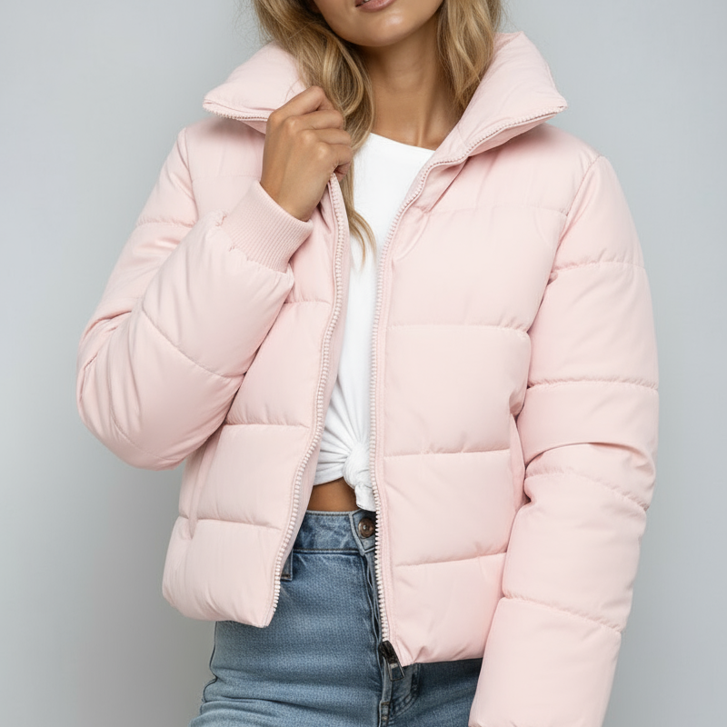 Comfortabele Dames Puffer Jas – Hoge Kraag met Rits
