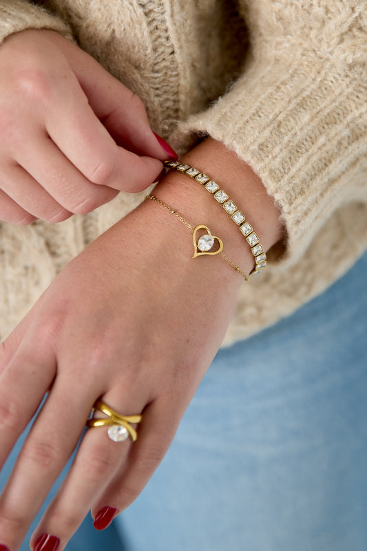 Roestvrijstalen bedelarmbanden met hartje, eenvoudige dagelijkse serie, dames sieraden
