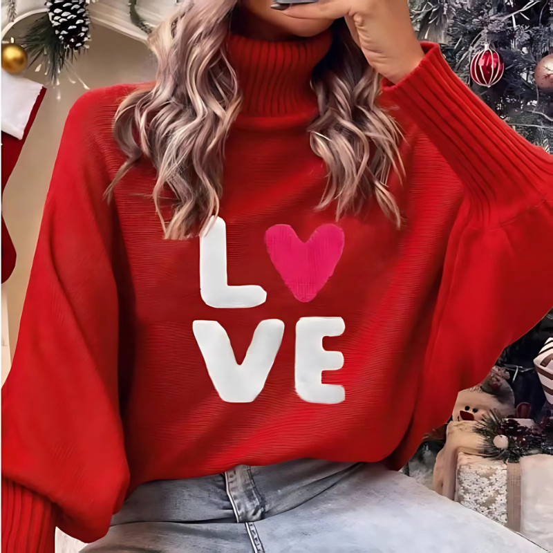 Modieuze Dames Coltrui met Love Print en lange mouwen