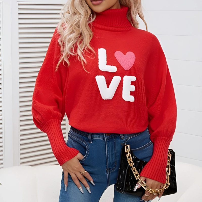 Modieuze Dames Coltrui met Love Print en lange mouwen