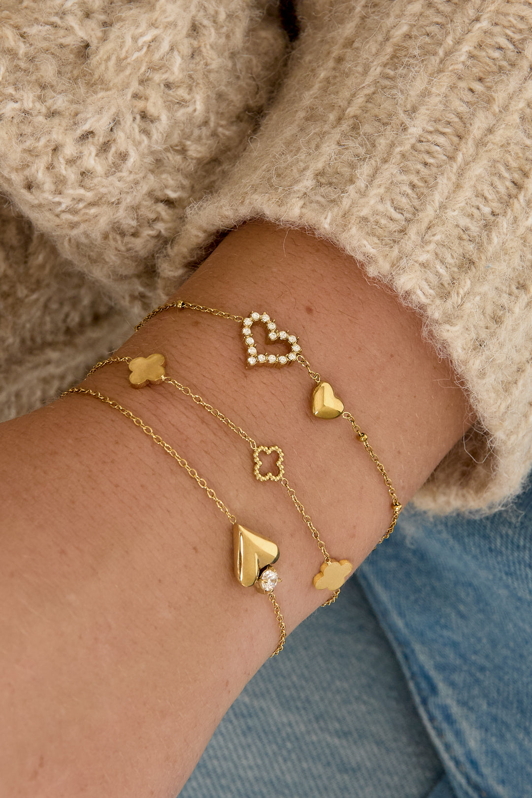 14K verguld roestvrijstalen bedelarmbanden met hartje, eenvoudige dagelijkse serie dames sieraden