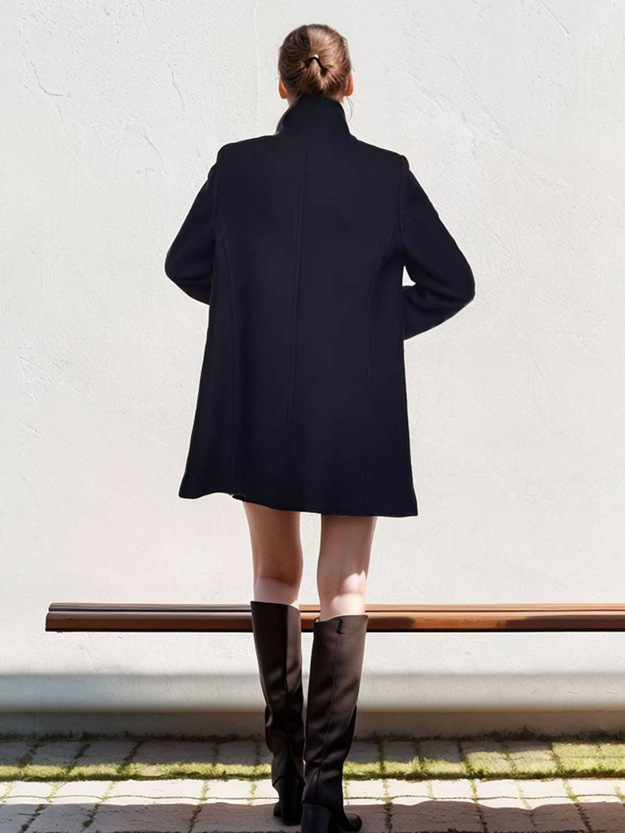 Stijlvolle Wolmix Jas voor Dames – Hoge Kraag Design met dubbele knopen